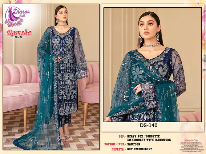 Dinsaa Ramsha 3 Heavy Georgette Embroidery Festive Wear Pakistani Salwar Kameez